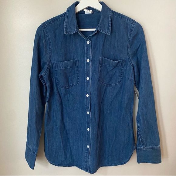 Remade Tops - Remade Jean Shirt Button Down Casual Collar Pocket Denim Blouse Circular Fashion